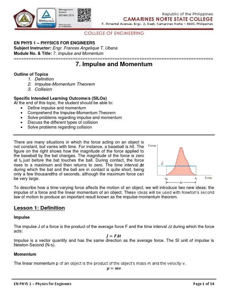07 Impulse And Momentum | PDF | Collision | Momentum