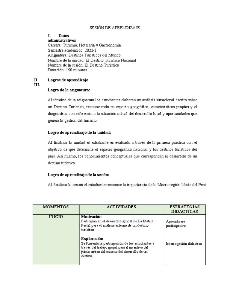 Sesion De Aprendizaje 1 | PDF