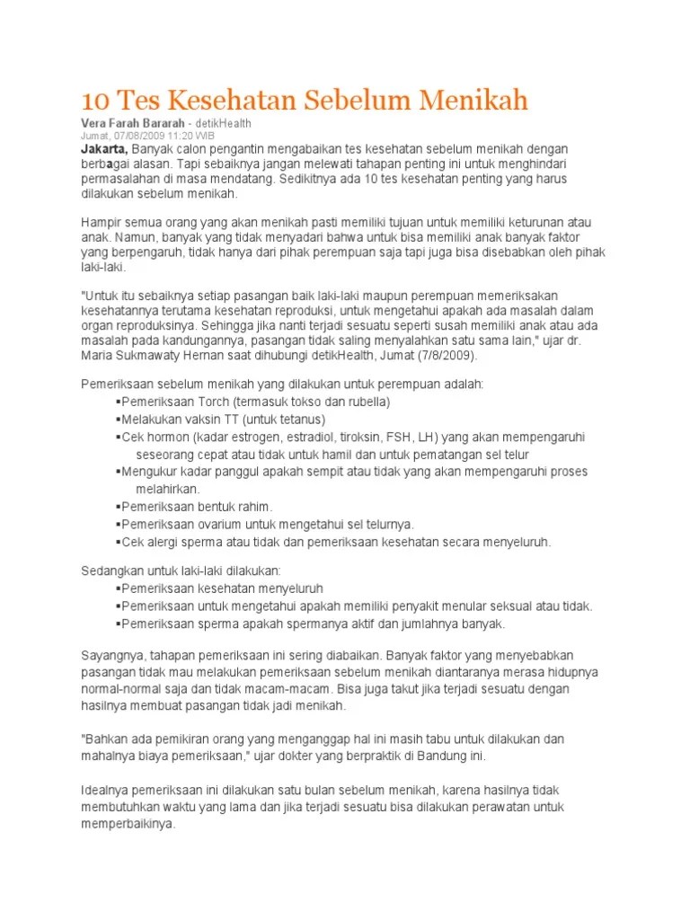 Tes Kesehatan Sebelum Menikah | PDF