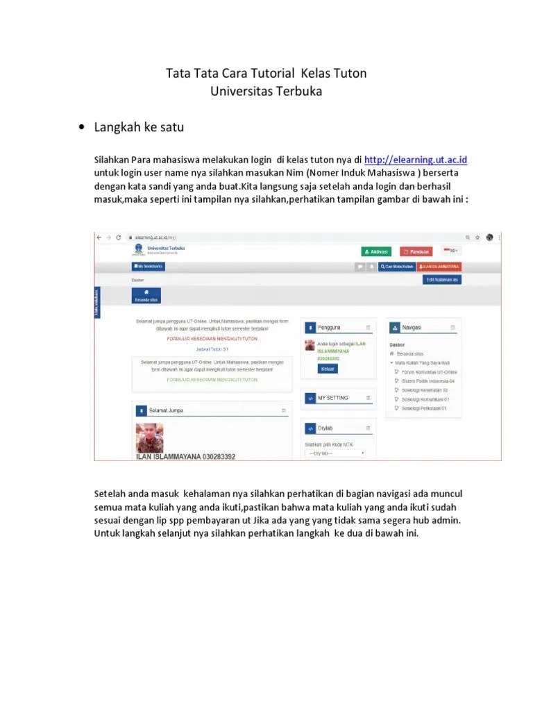Panduan Login & Navigasi Tuton UT | PDF
