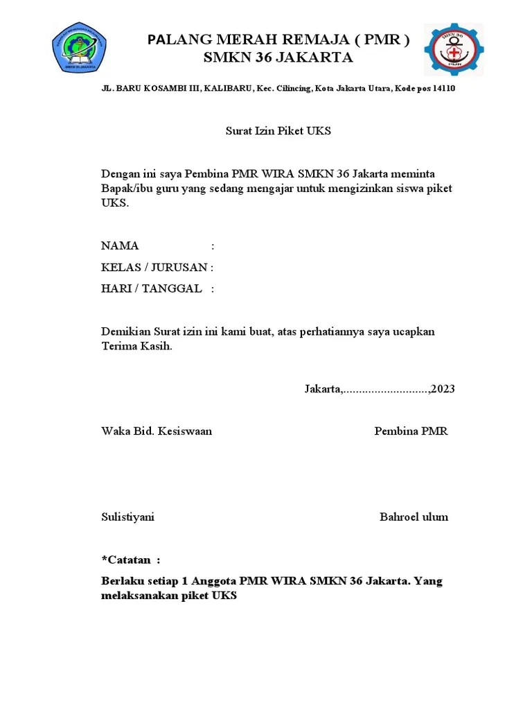 Surat Izin Piket UKS | PDF