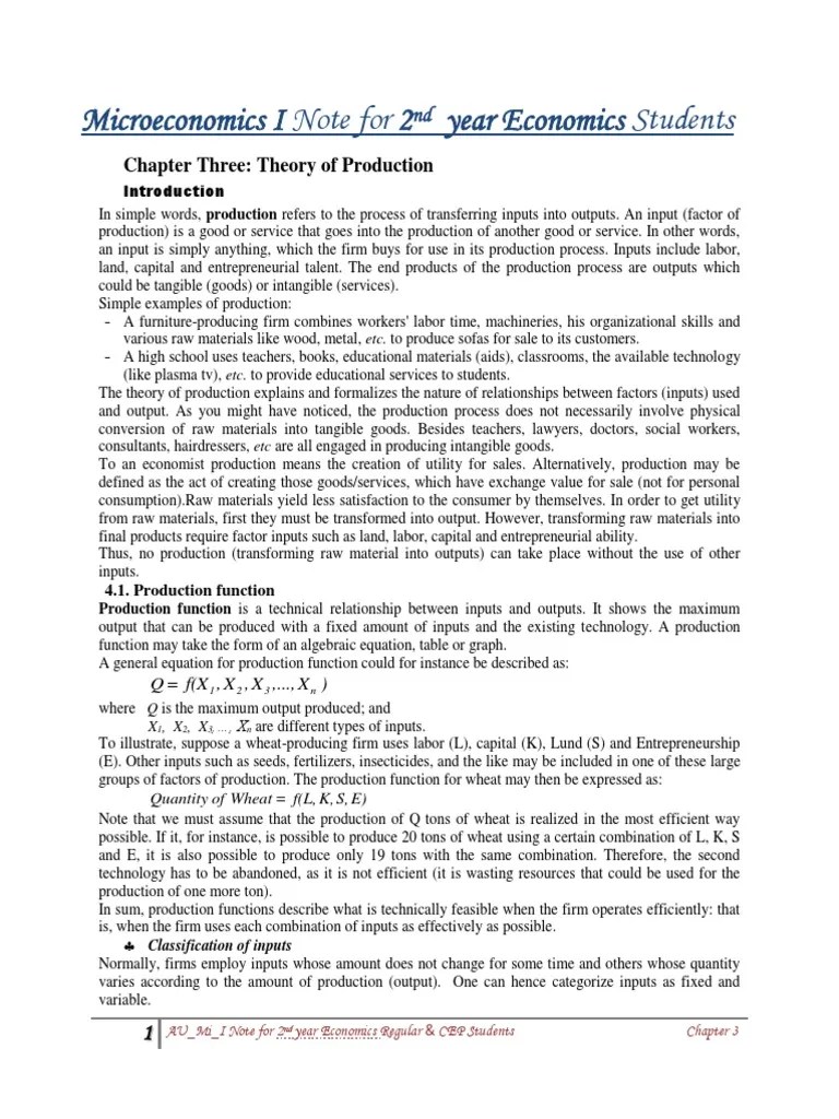 Microeconomics Cha 3 | PDF | Long Run And Short Run | Production Function