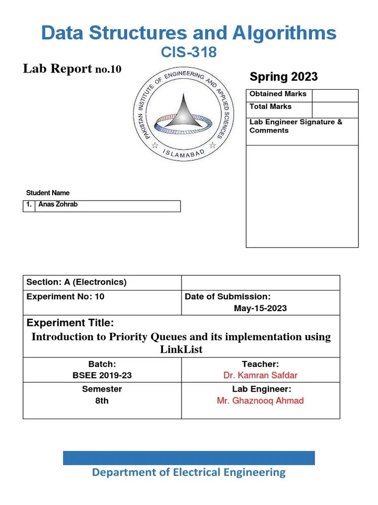 DSA Lab Report 10 Anas Zohrab | PDF | Queue (Abstract Data Type) | Data ...