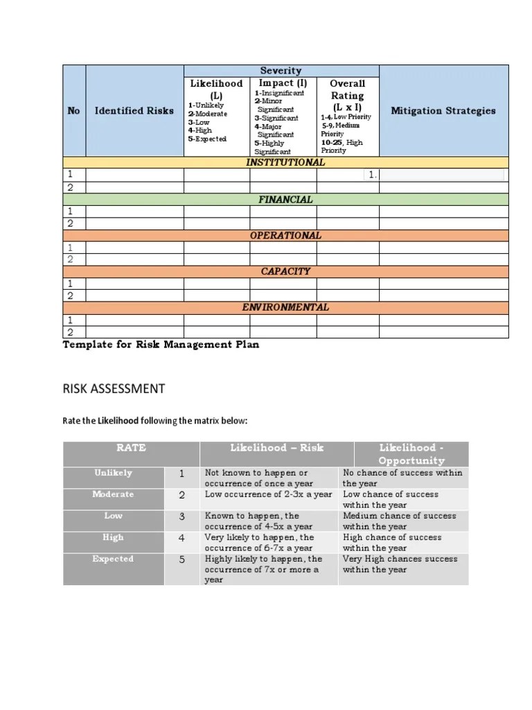 Risk Management Plan Template | PDF