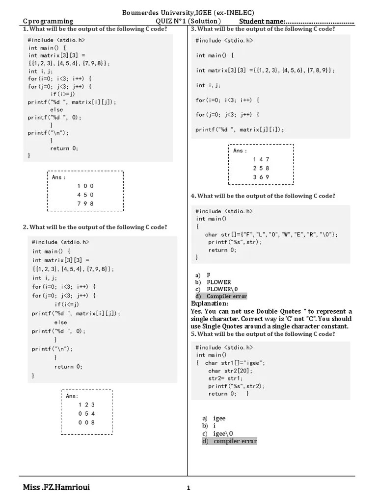 QUIZ With Solutions C Programming | PDF | Software | Software Development