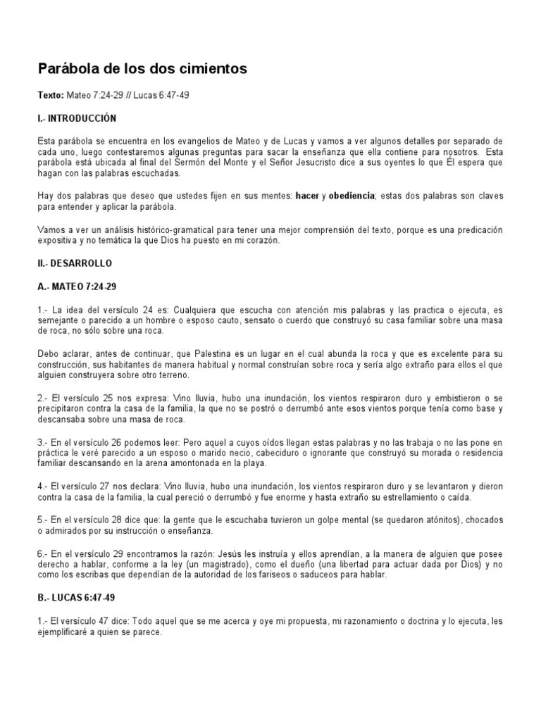 Parábola De Los Dos Cimientos | PDF | Jesús | Parábolas De Jesús