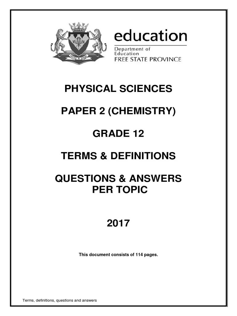 Physical Science Grade 12 Definitions Paper 2 Free State | PDF | Acid ...