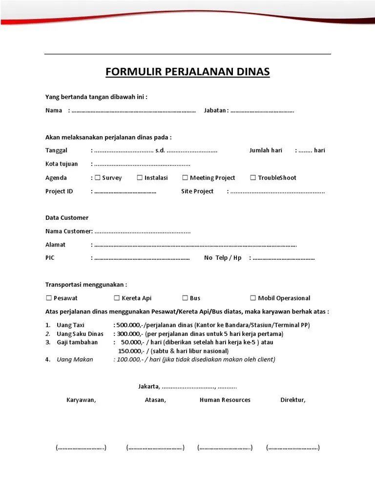 Form Perjalanan Dinas | PDF