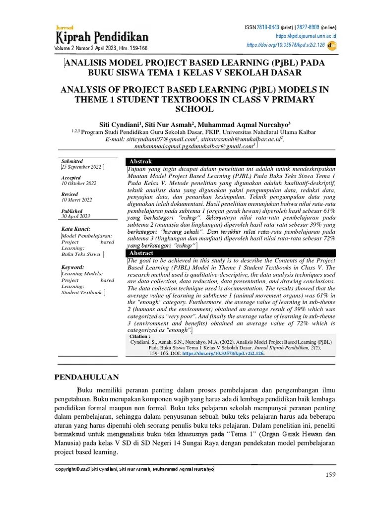 159-166 ANALISIS MODEL PROJECT BASED LEARNING (PJBL) PADABUKU SISWA ...