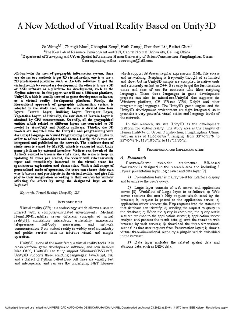 A New Method Of Virtual Reality Based On Unity3D | PDF | Unity (Game ...