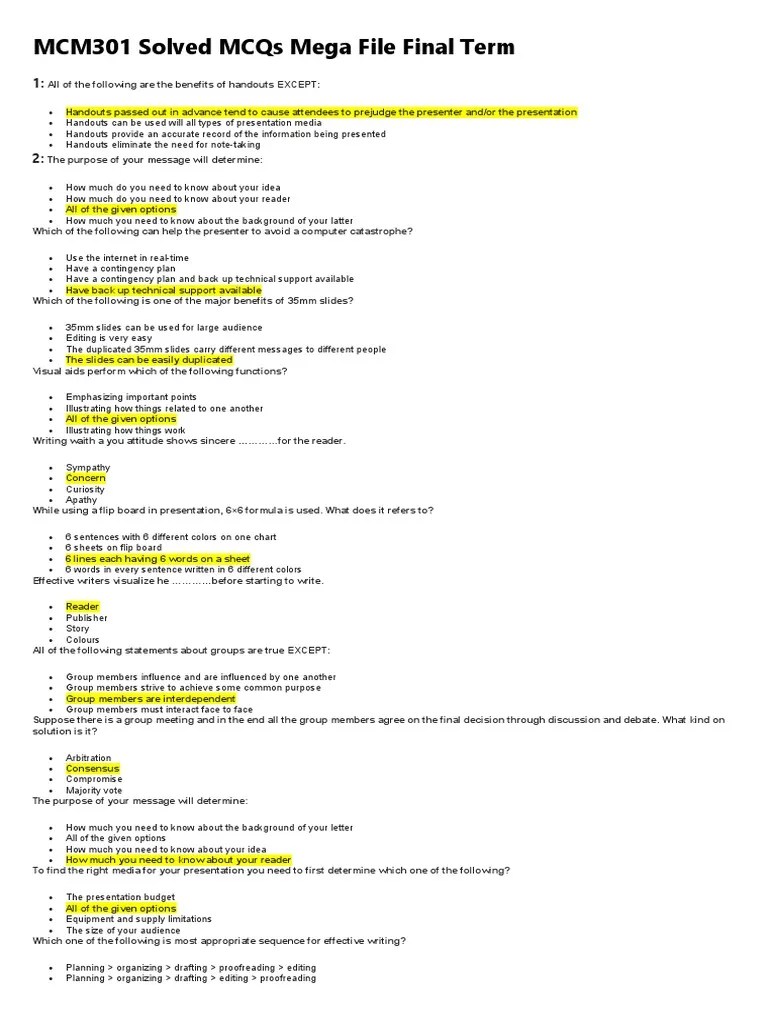 MCM301 Solved MCQs Mega File Final Term | PDF