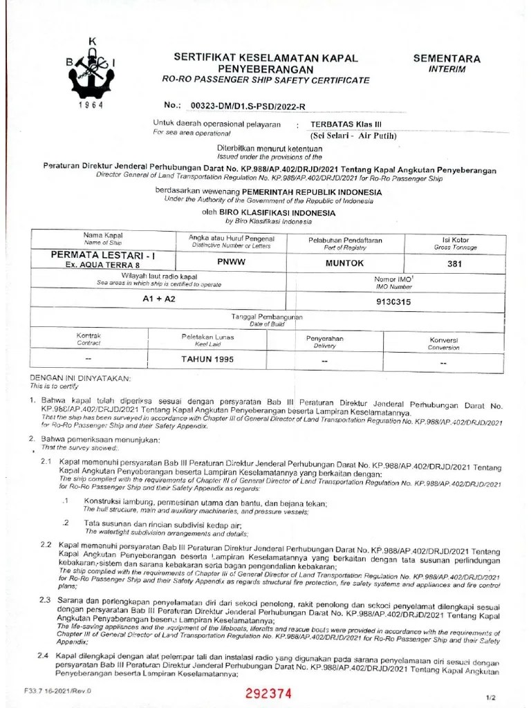 Dokumen Persyaratan Kelaiklautan Kapal Yang Permanen Atau Sementara | PDF