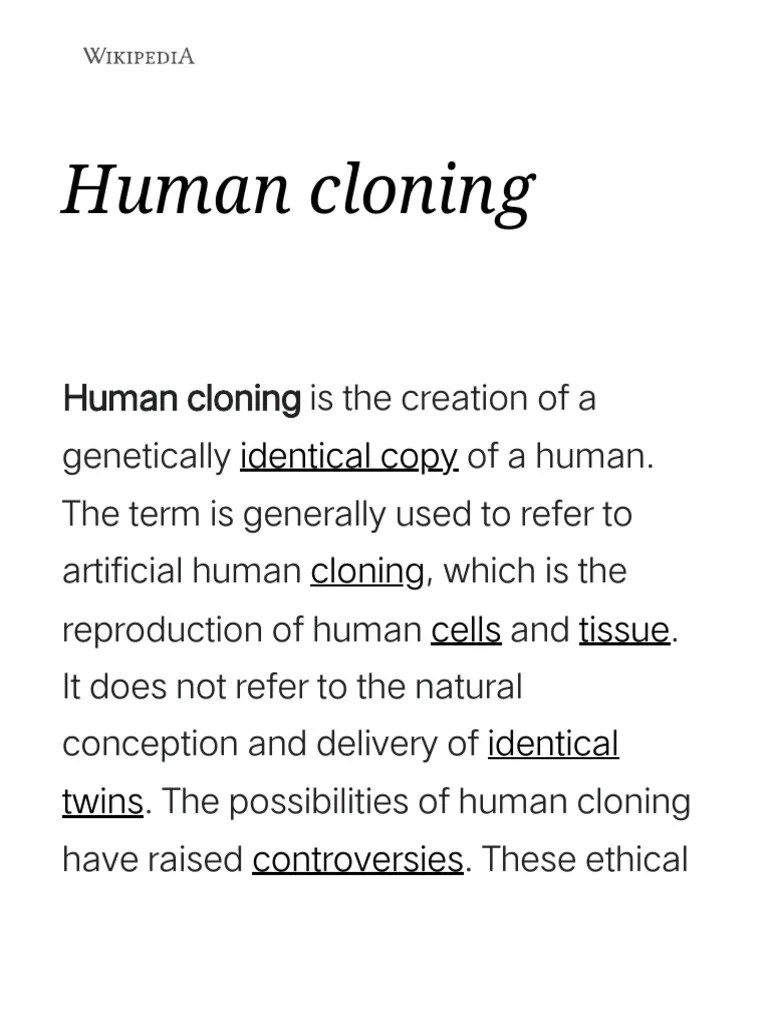 Human Cloning - Wikipedia | PDF | Biology | Developmental Biology