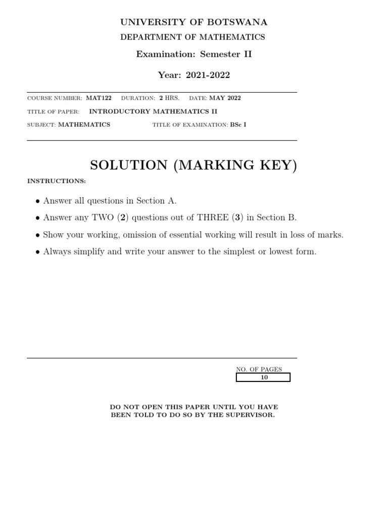 MAT122 EXAM SOLUTION (May 2022) | PDF