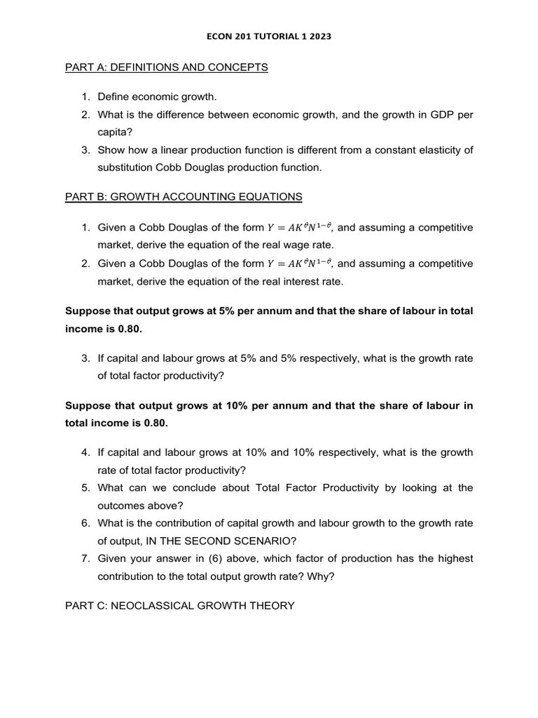 Econ 201 Tutorial 1 2023 | PDF | Economic Growth | Labour Economics