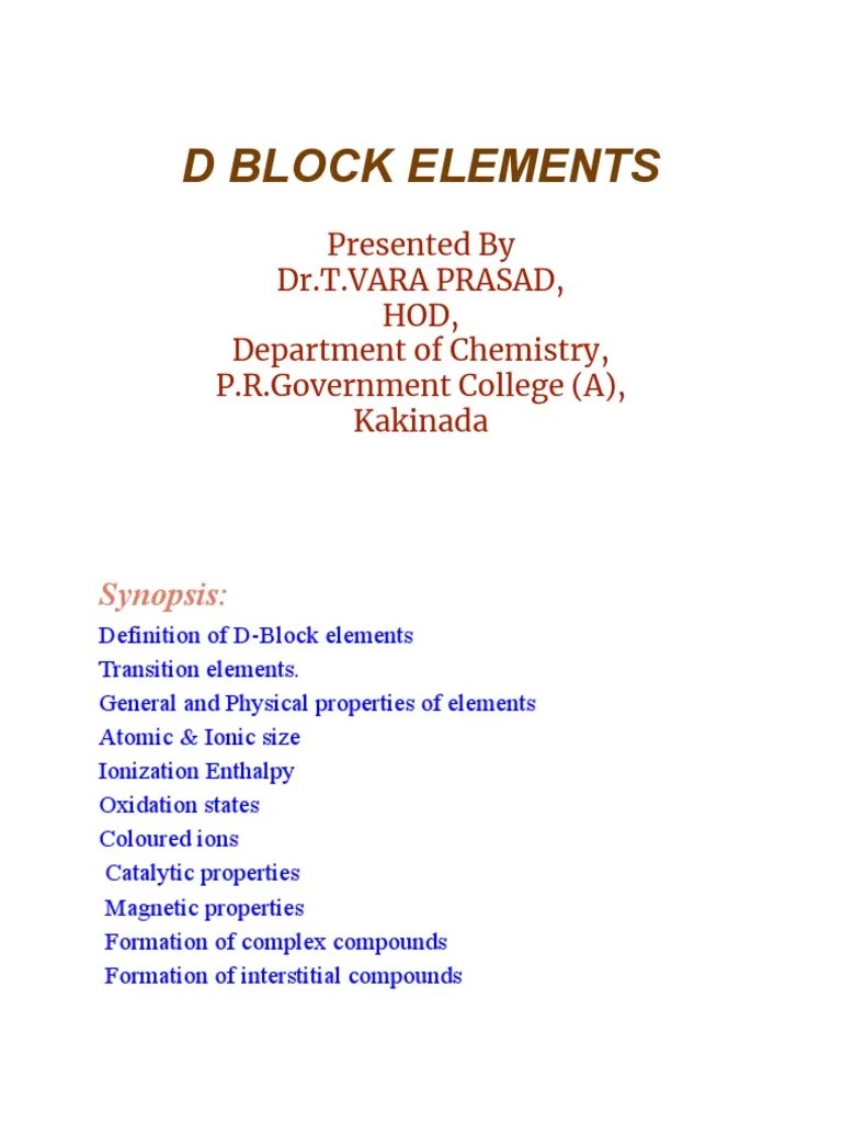 D Block Elements - Pdf389 | Download Free PDF | Transition Metals | Ion