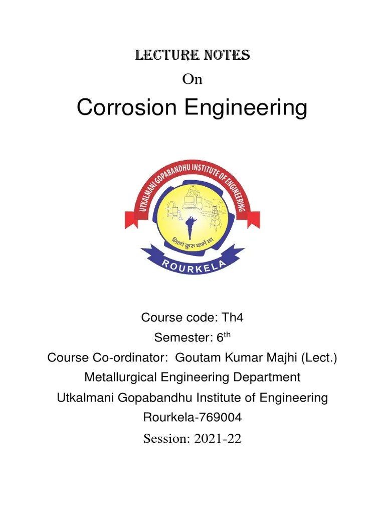 Lecture Note Of Corrosion Engineering 2021-22-1679461518 | PDF | Corrosion | Electrochemistry