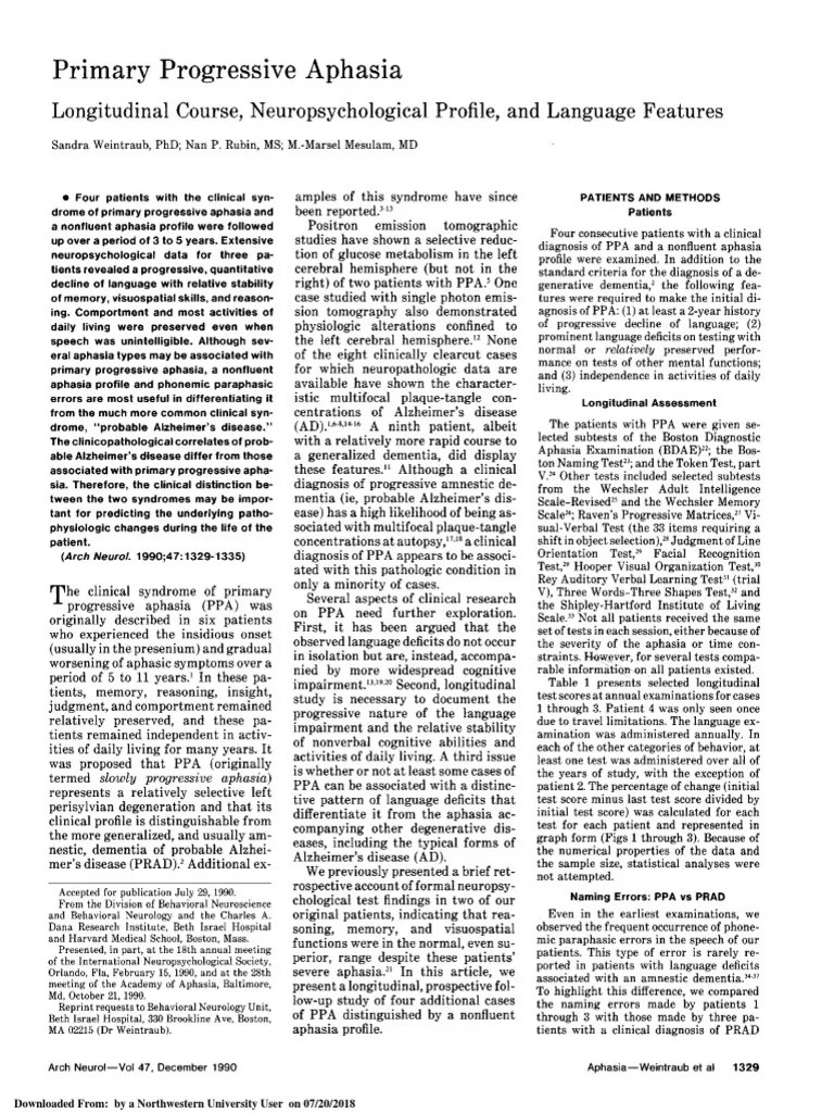 Progressive: Primary Aphasia | PDF | Aphasia | Wechsler Adult Intelligence Scale