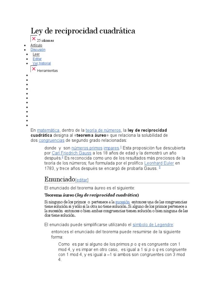 Ley De La Reciprocidad | PDF | Conceptos Matemáticos | Aritmética