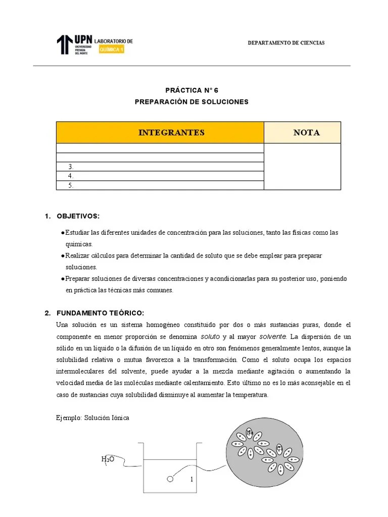 Laboratorio S N7 Práctica N°6 - Preparación De Soluciones | PDF ...