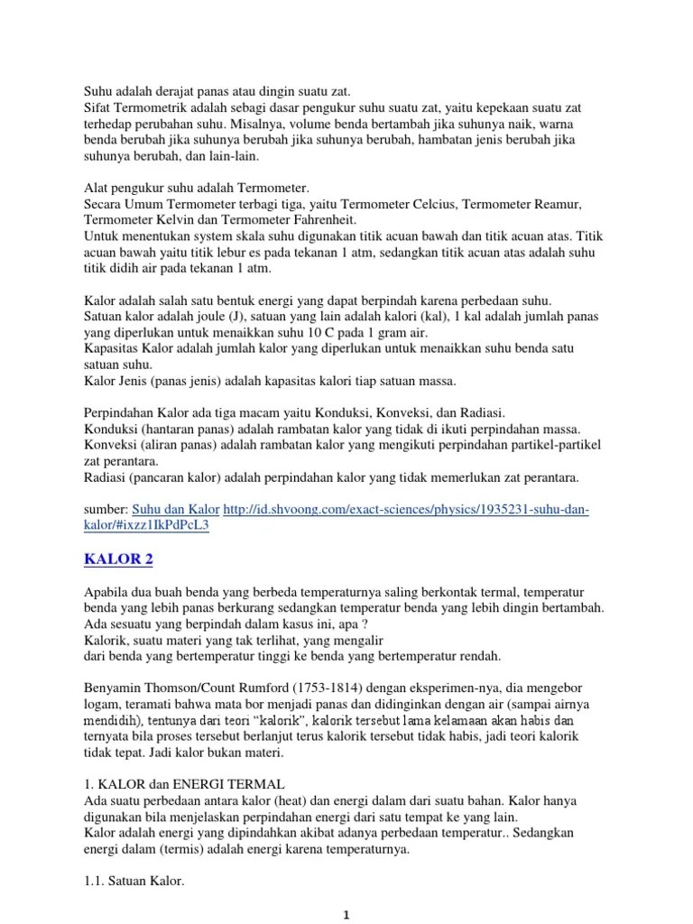 Suhu Adalah Derajat Panas Atau Dingin Suatu Zat | PDF