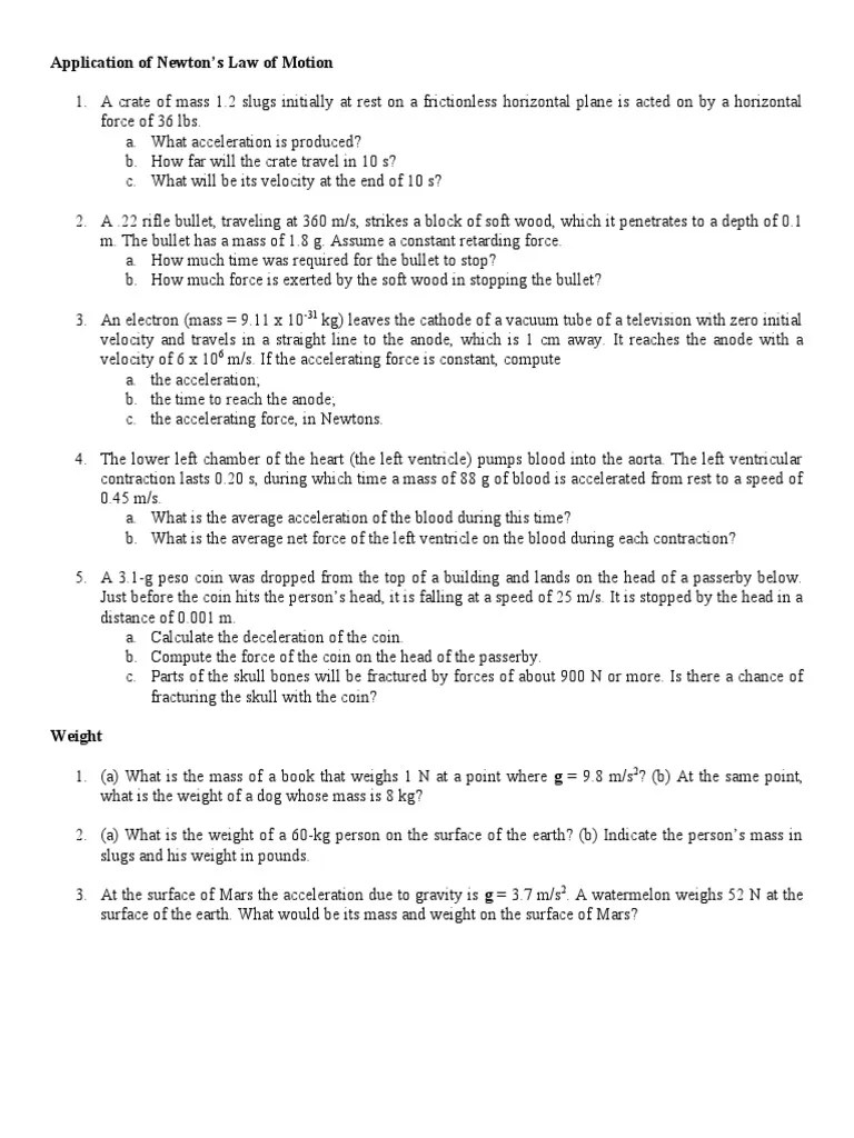 Application Of Newtons Laws | PDF | Weight | Force