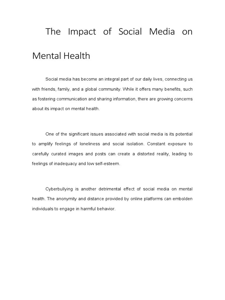 The Impact Of Social Media On Mental Health | PDF