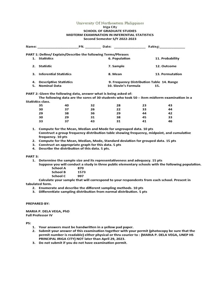 Midterm Exam In Inferential Statistics | PDF