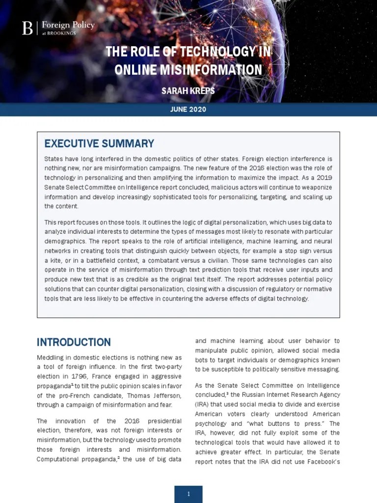 The Role Of Technology In Online Misinformation | PDF | Artificial ...