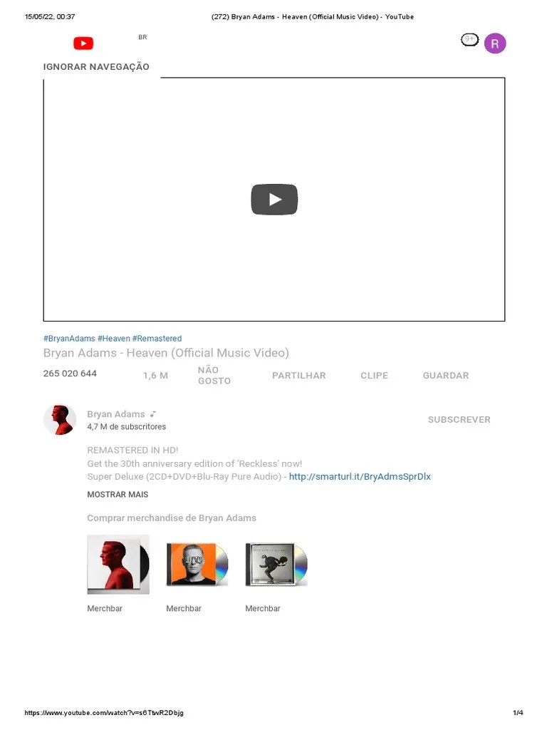 Bryan Adams - Heaven (Official Music Video) - YouTube | PDF | Artes Cênicas | Músicos