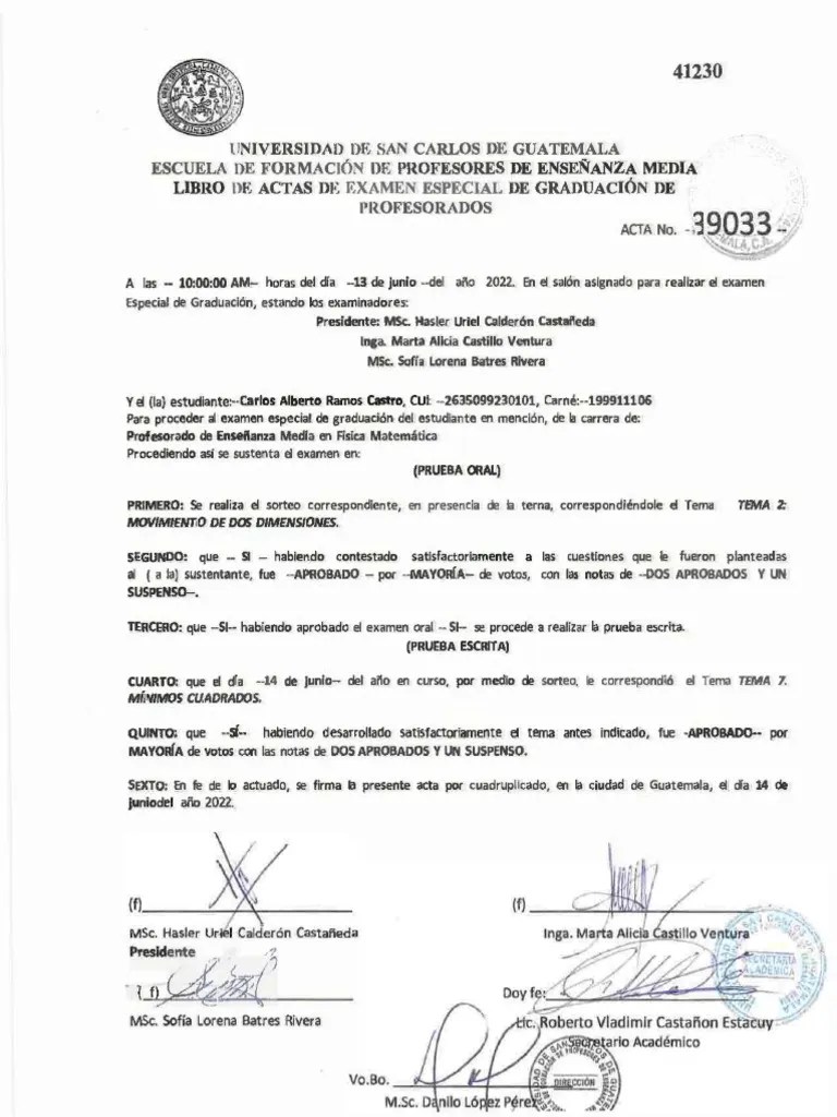 Actas Graduación Pem Carlos | PDF