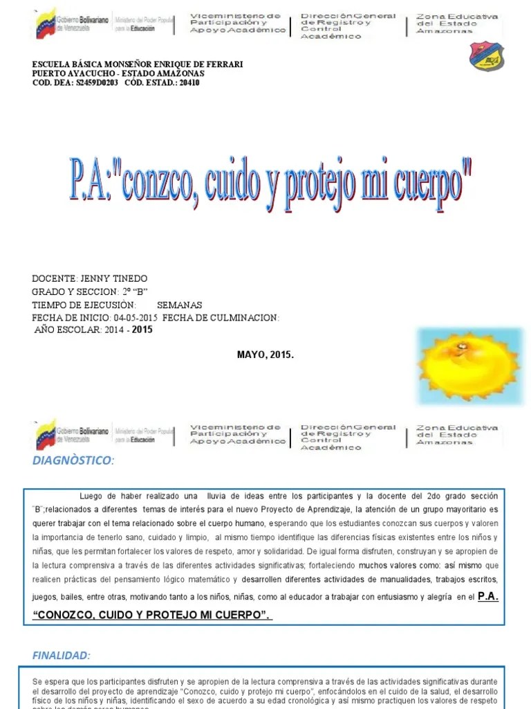 P.A Conozco, Cuido Y Protejo Mi Cuerpo | PDF | Aprendizaje | Evaluación