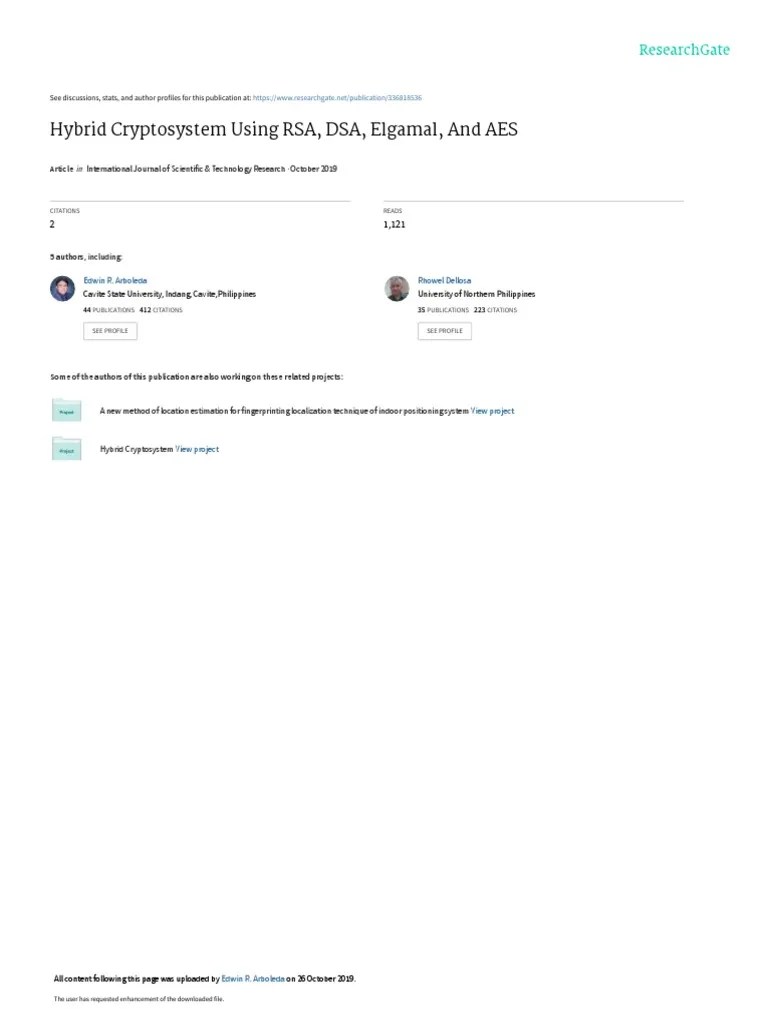 BayandRivera Hybrid Cryptosystem Using Rsa Dsa Elgamal And Aes | PDF ...