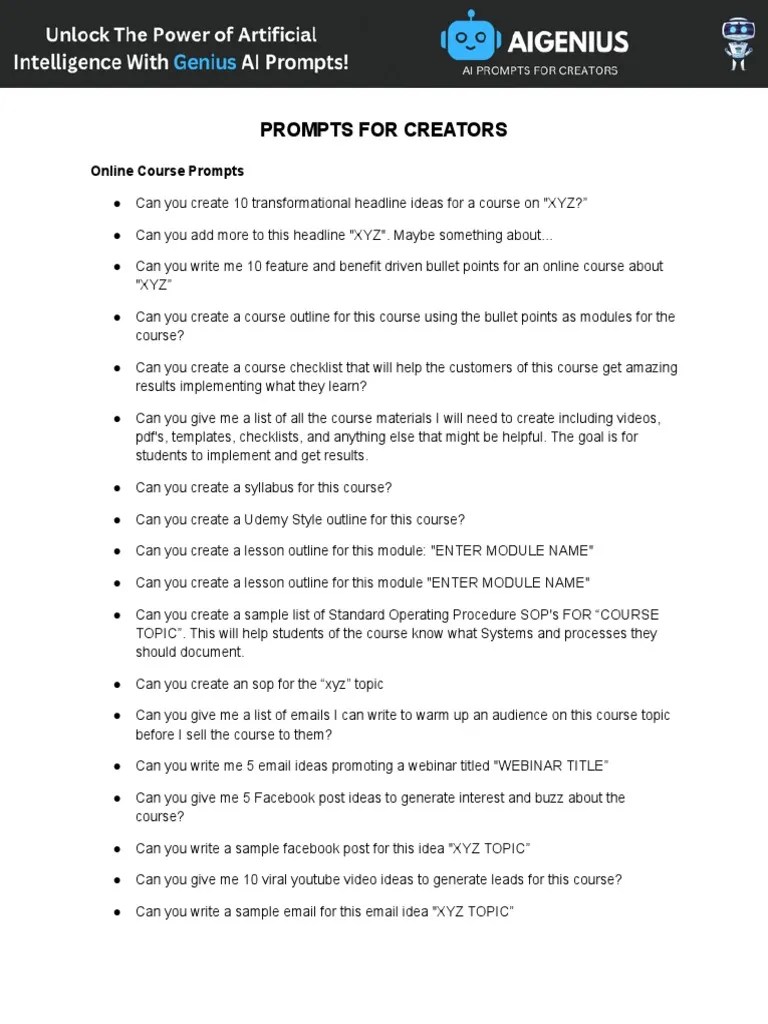AI Genius AI Prompts For Creators | PDF | Digital Marketing | Search ...