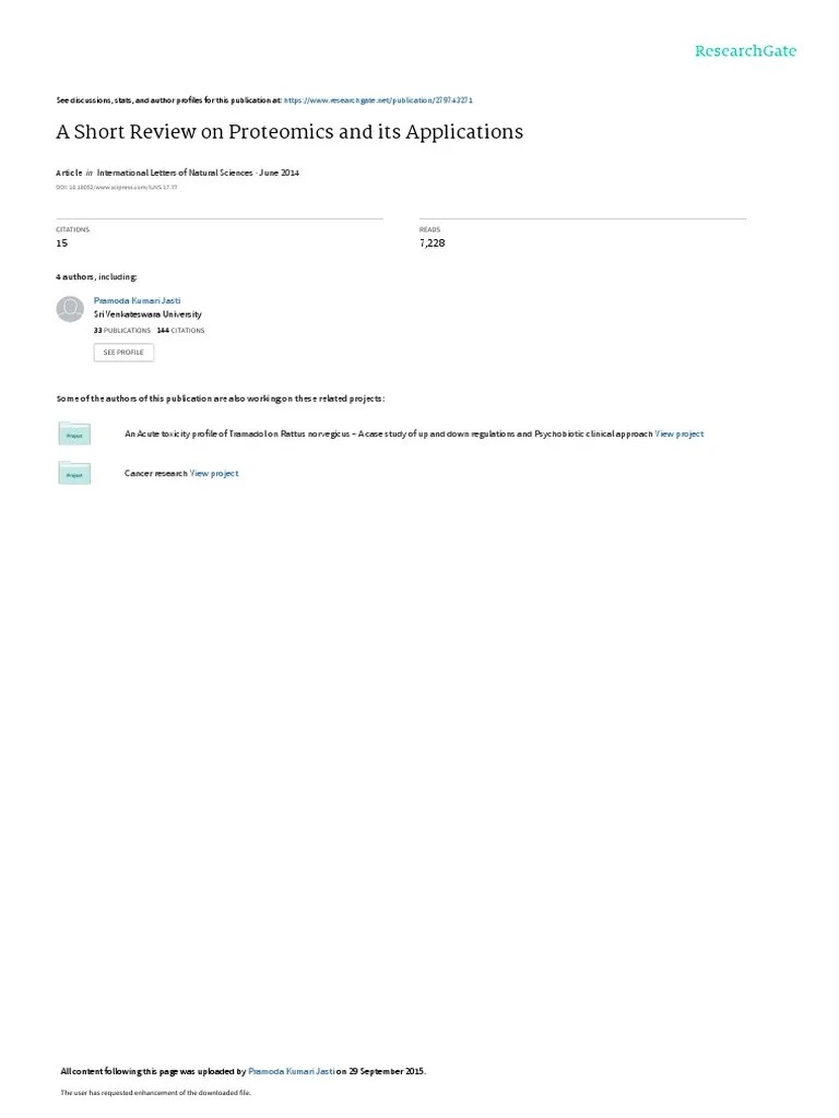 A Short Review On Proteomics And Its Applications | PDF | Mass ...