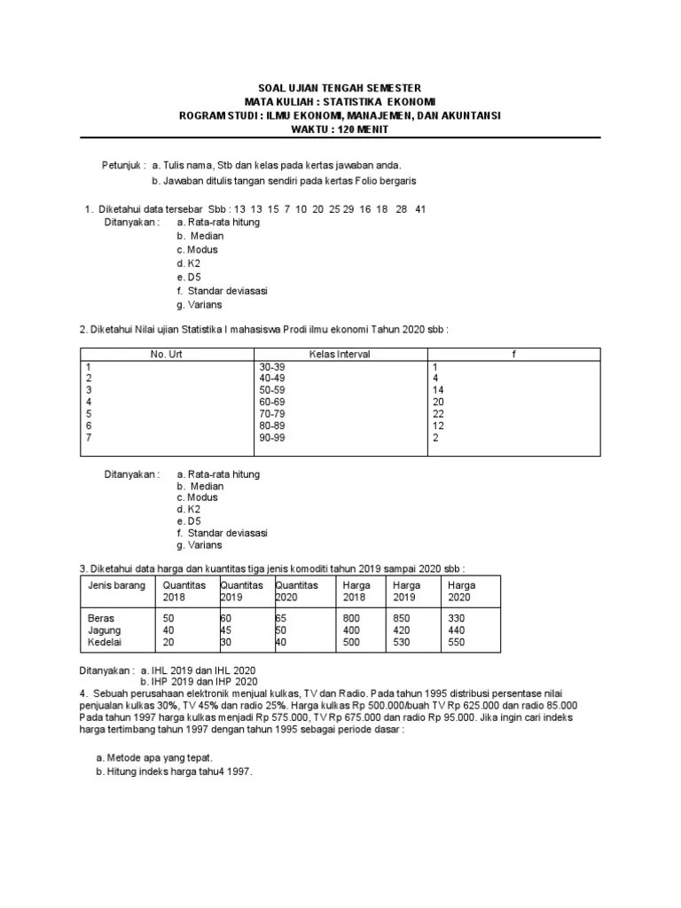 Soal Ujian Statistika Ekonomi | PDF