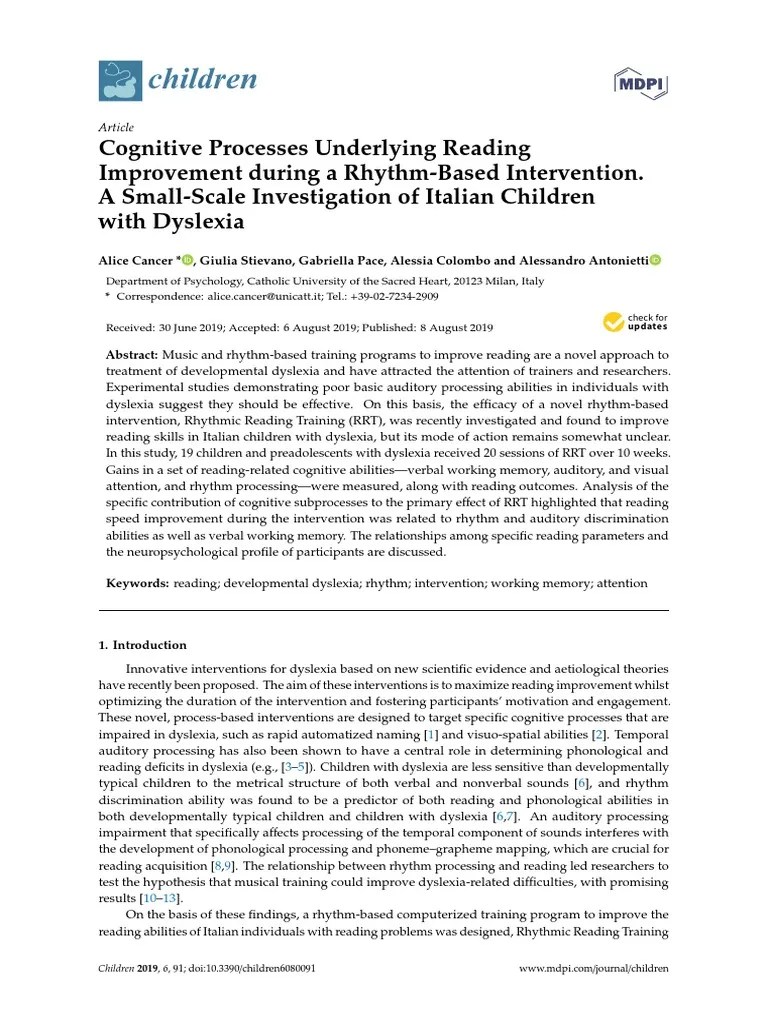 Cognitive Processes Underlying Reading Improvement During A Rhythm ...