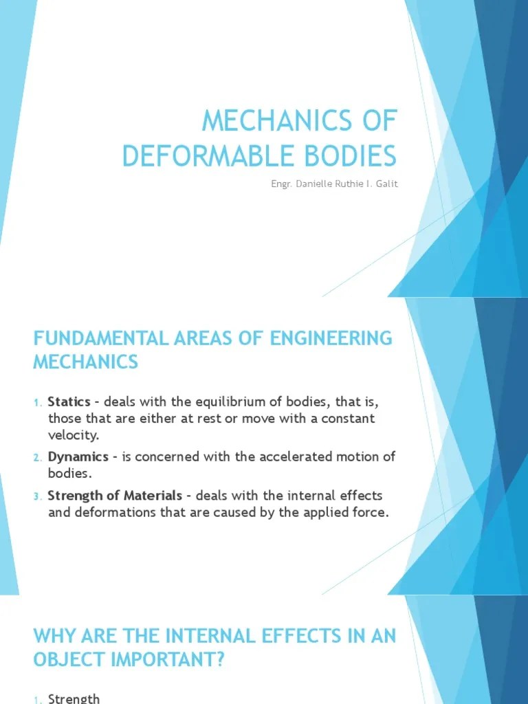 Introduction Mechanics Of Deformable Bodies | PDF