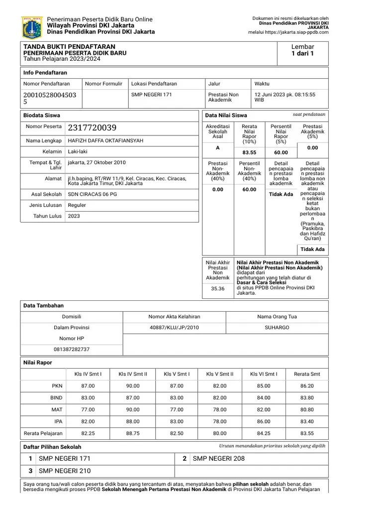 Tanda Bukti Pendaftaran - 2317720039 - HAFIZH DAFFA OKTAFIANSYAH | PDF