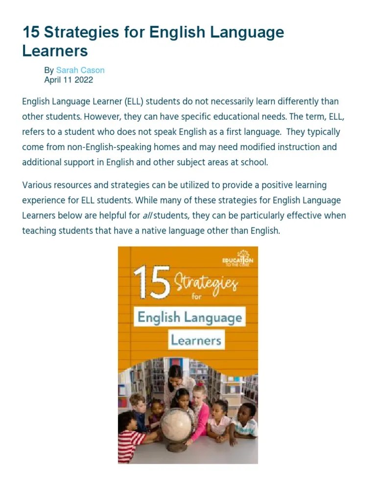 15 Strategies For English Language Learners | PDF | Cognitive ...