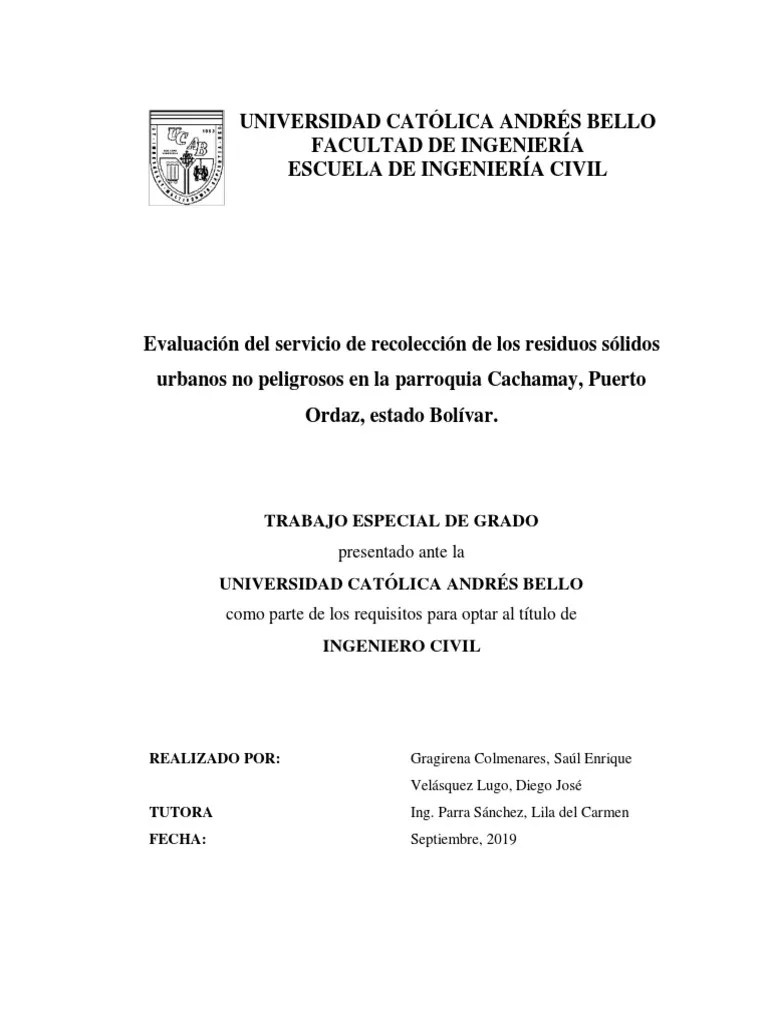 Evaluación Del Servicio De Recolección De Los Residuos Sólidos Tesis ...