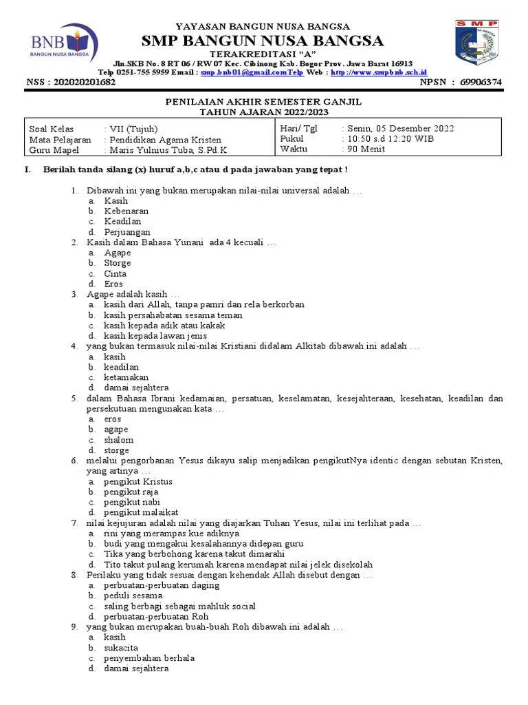 Soal Pas Pak Ganjil Ta 2022-2023 | PDF