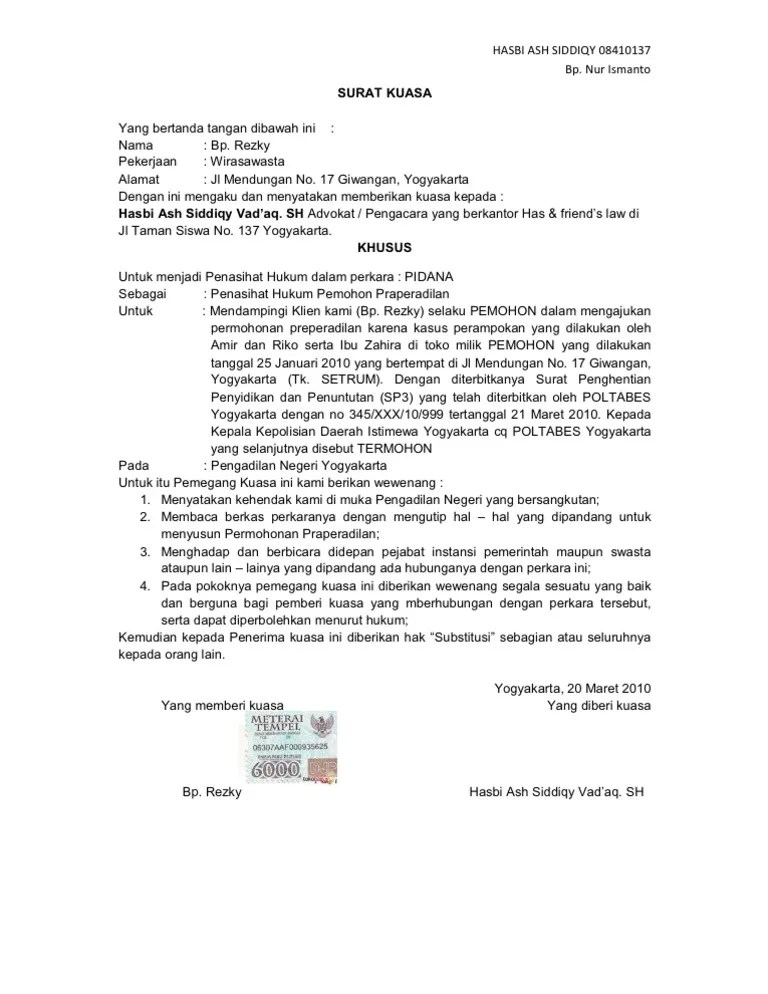 Contoh Surat Kuasa An Prapradilan Pdf 