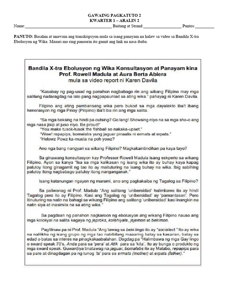 Gawaing Pagkatuto - Ar 2 | PDF