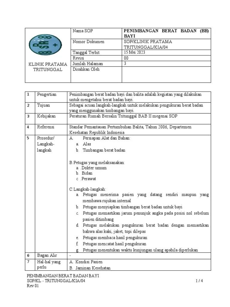 Kia-04. Sop Penimbangan Berat Badan Bayi | PDF
