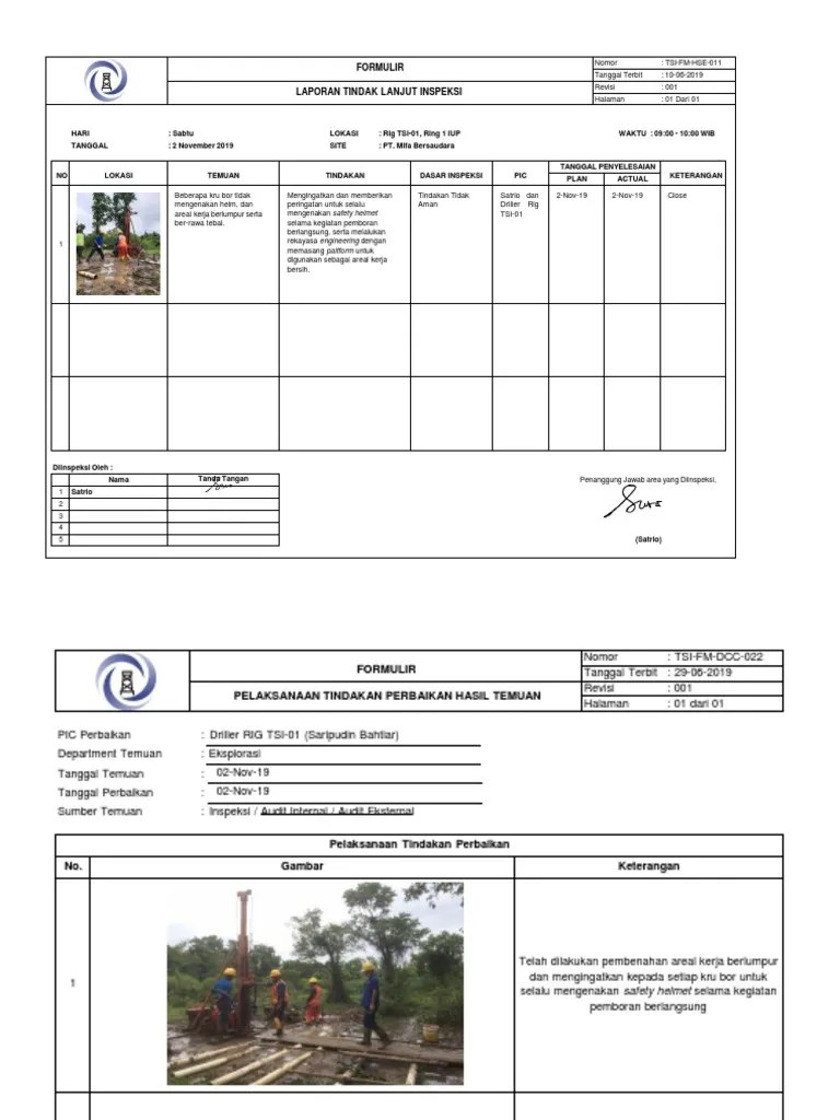 2c. Laporan Tindak Lanjut Inspeksi | PDF