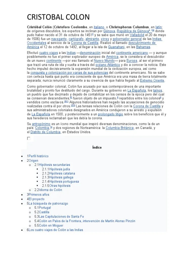Cristóbal Colón | PDF | Cristobal Colon | Edad Del Descubrimiento