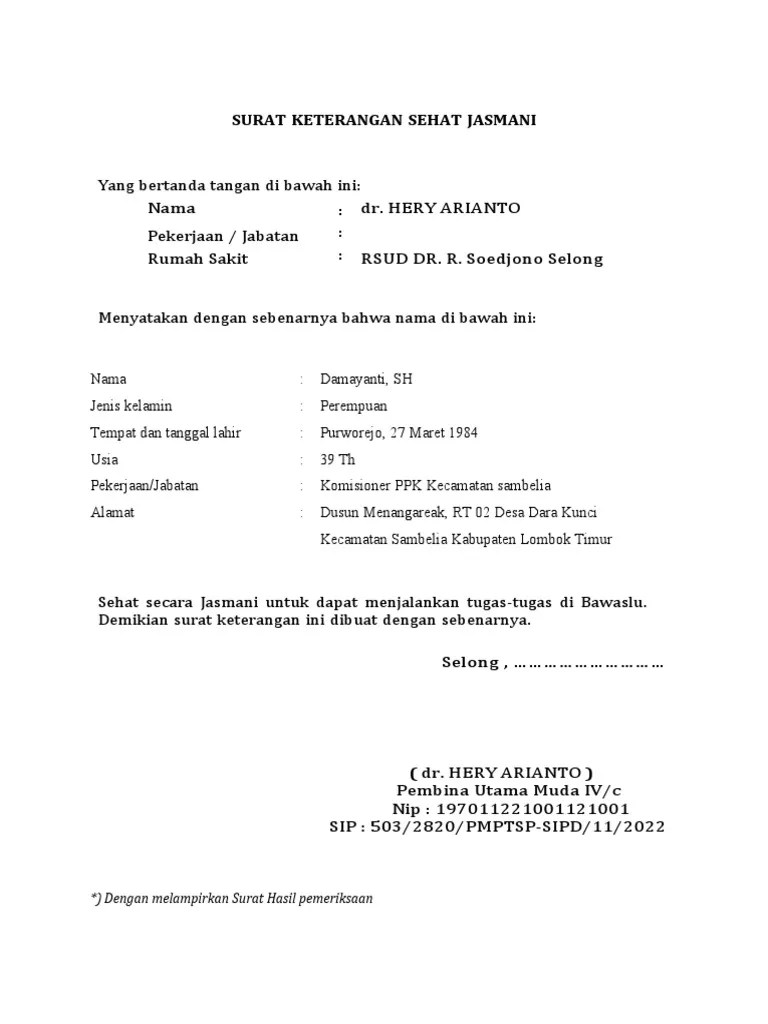 Surat Keterangan Sehat Jasmani | PDF