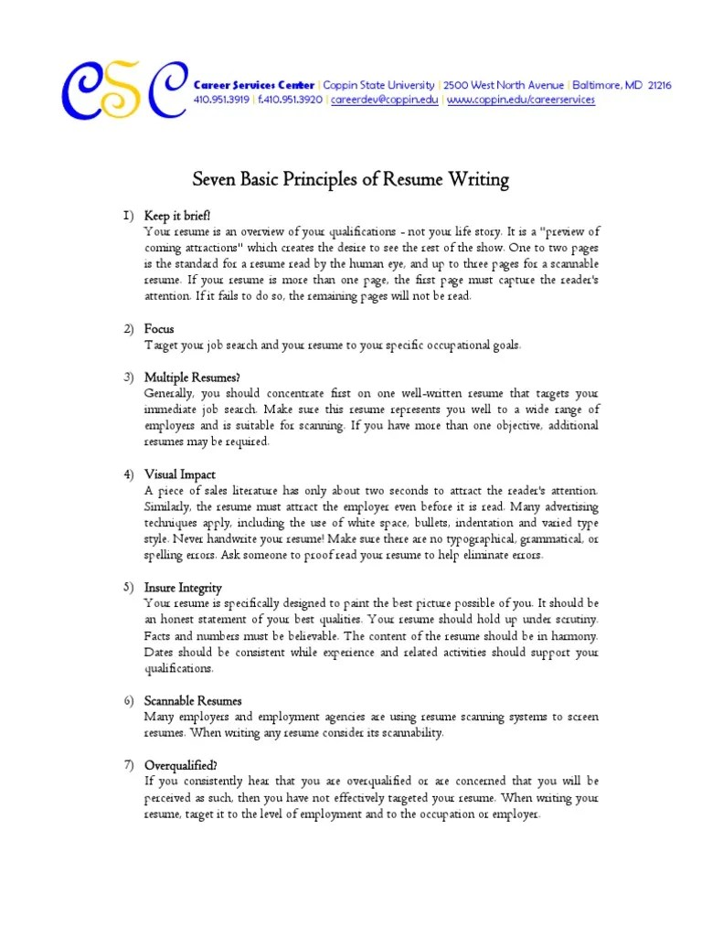 Resumes Seven Basic Principles Of Resume Writing | PDF