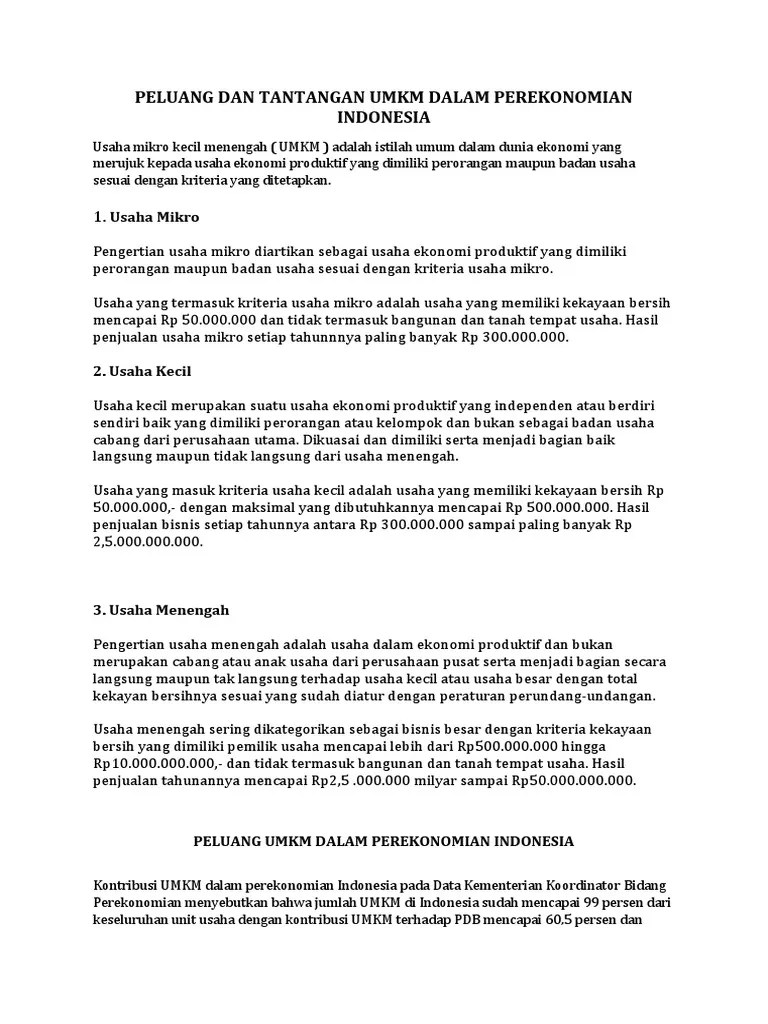 Peluang Dan Tantangan Umkm Dalam Perekonomian | PDF